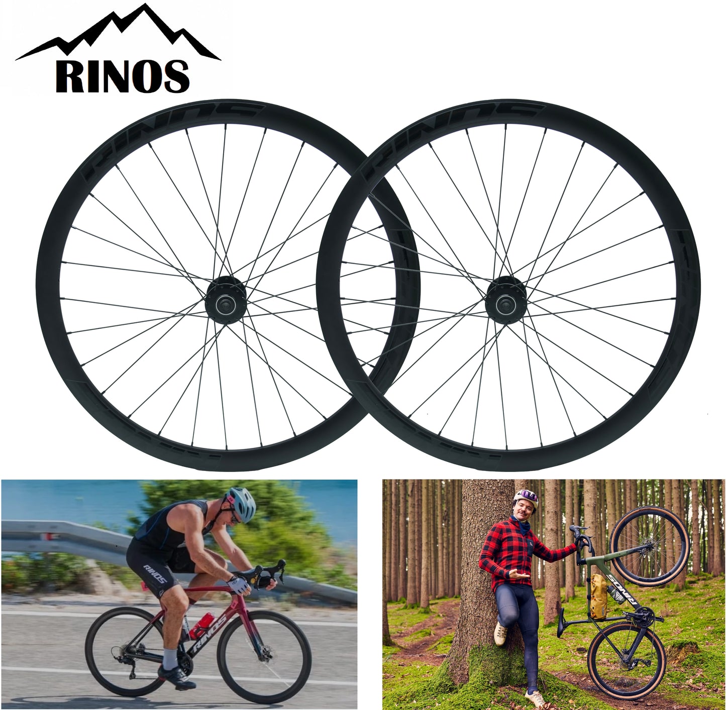 RINOS Road bike / Gravel bike aluminium wheels 28" with black spokes