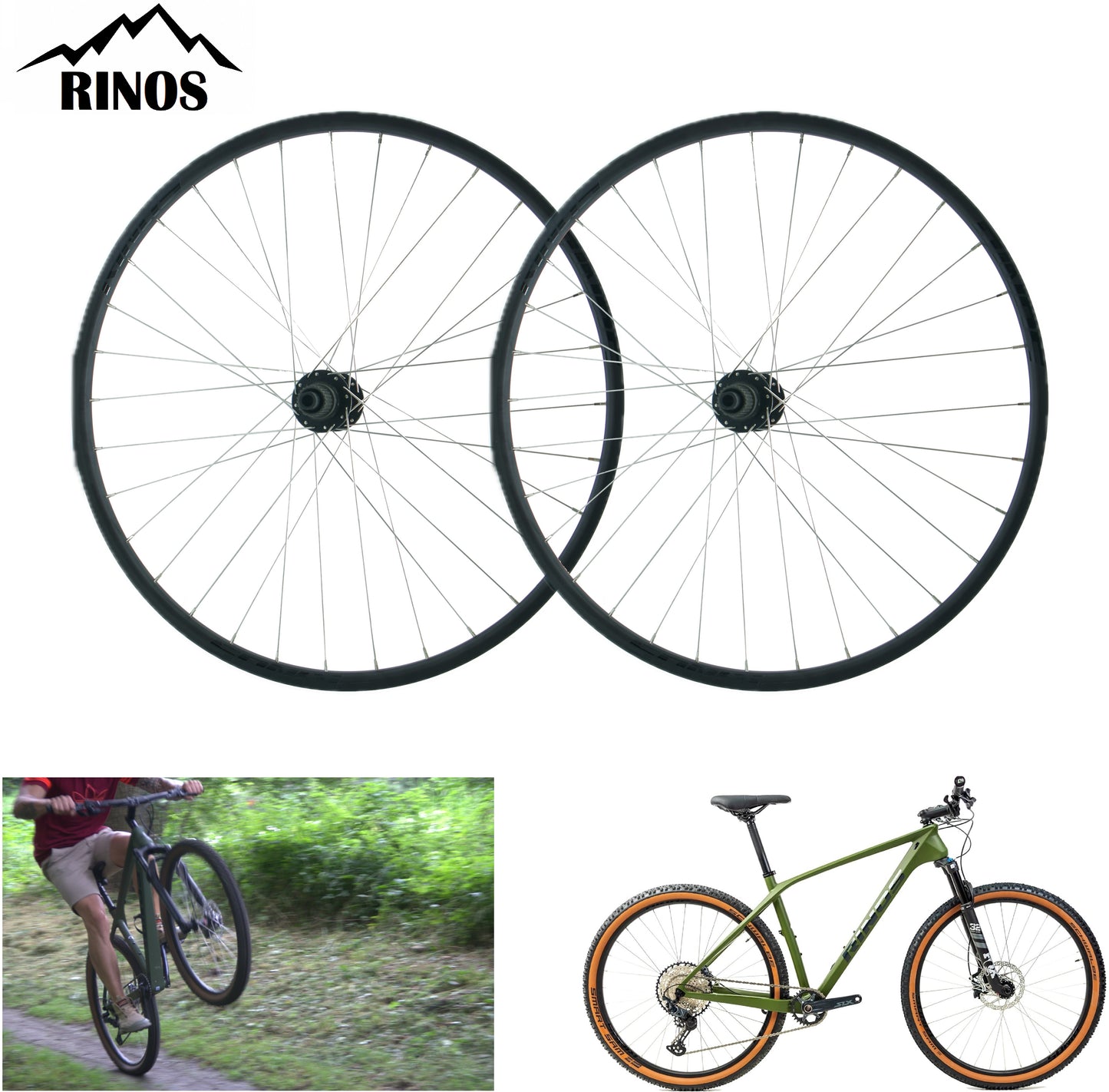 RINOS MTB aluminium wheels 29" with silver spokes