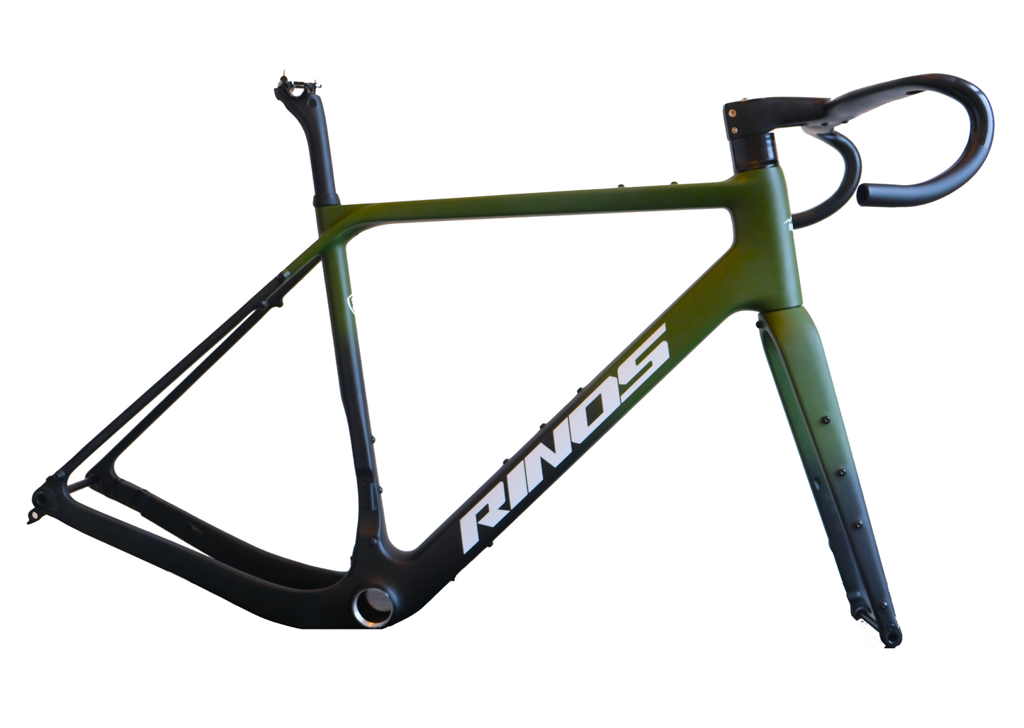 Rinos green frame with fork mount in full view