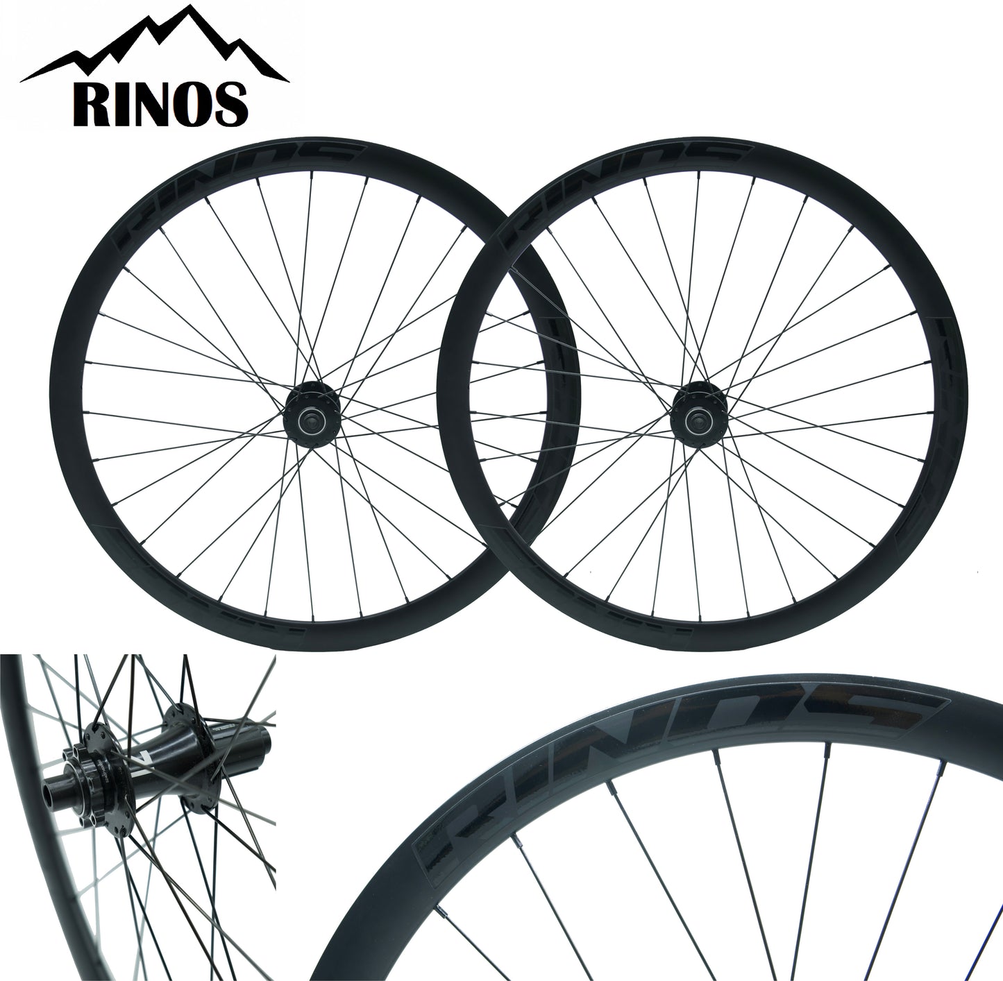 RINOS Road bike / Gravel bike aluminium wheels 28" with black spokes